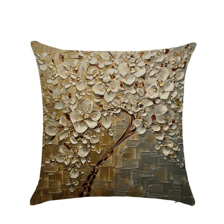 Sofa Pillow European Three-dimensional Oil Painting Tree Print Polyester Cushion Home