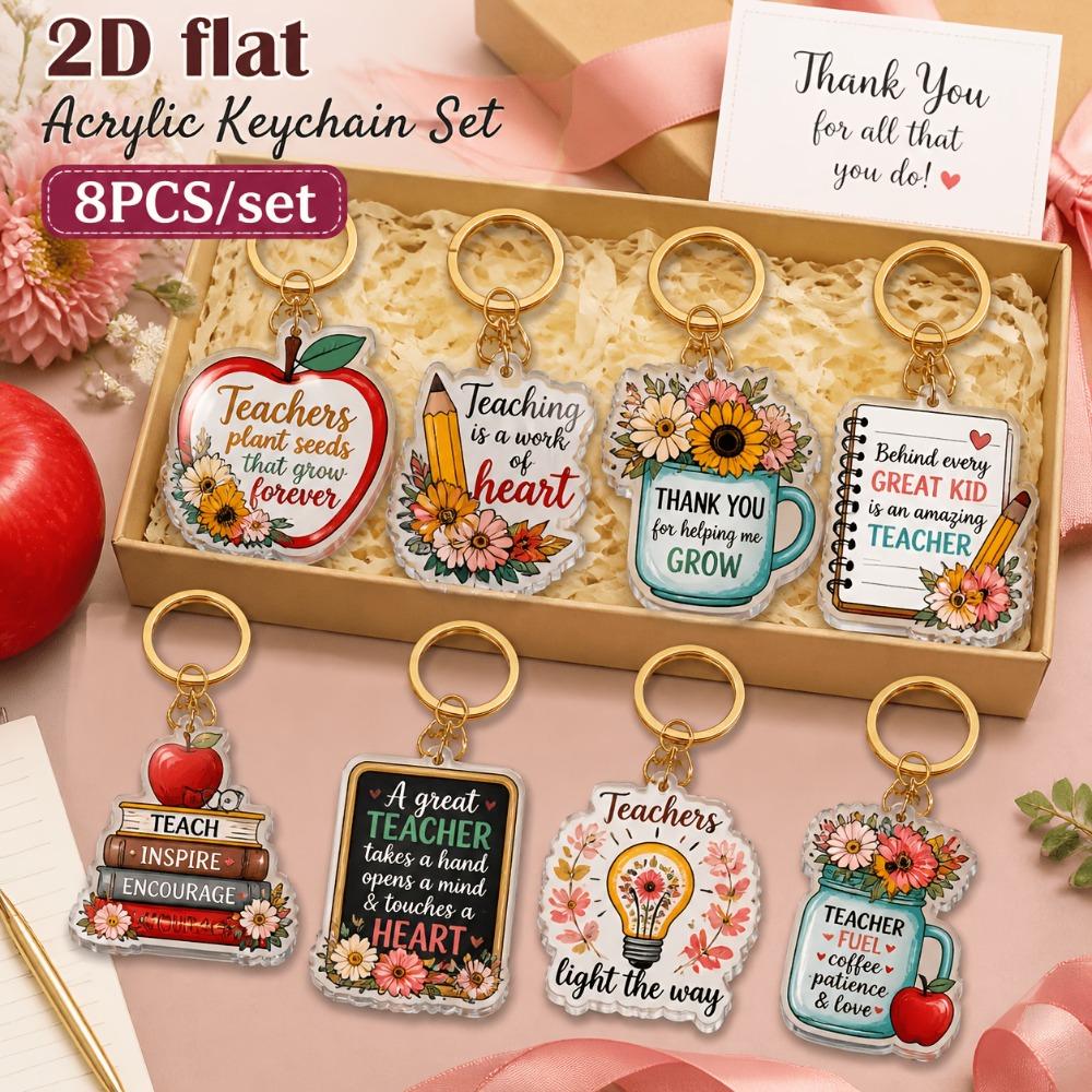 8pcs Inspirational Mini Key Chains Teacher Appreciation Bag Charm Key Ring Souvenir