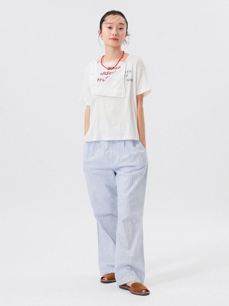 Beams Boy S/S Tee Logo Henley Neck Short Sleeve Women's OFF_WHT FREE