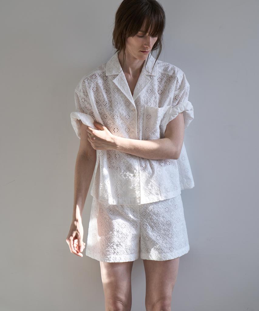 GRIDAJ Cotton Eyelet Tailored Shirt_White
