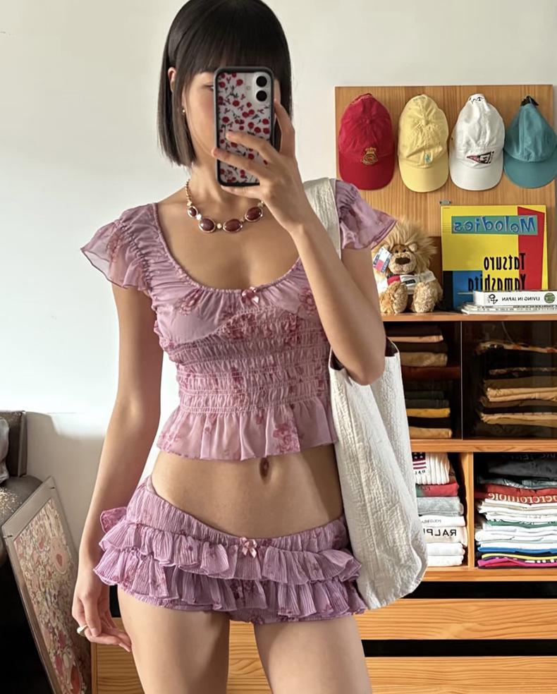Women's French Ruffled Bikini: Sexy, Pure Desire Four-Piece Swimsuit