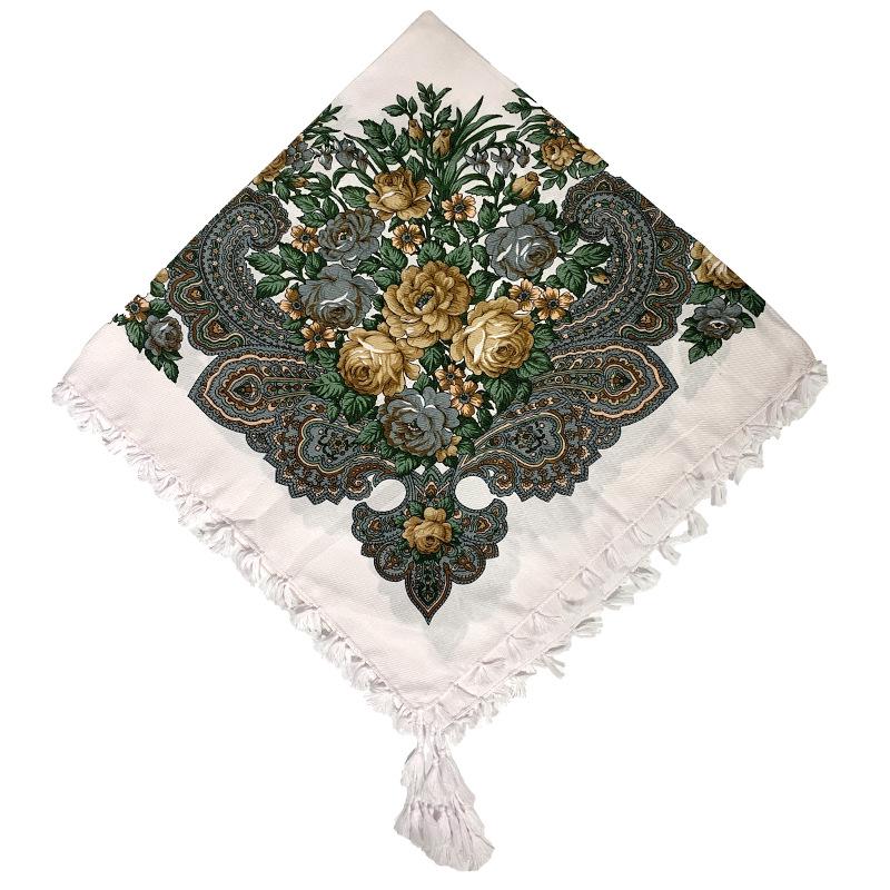Russian Style Floral Print Tassel Shawl - Ethnic Retro Warm Scarf for Autumn/Winter