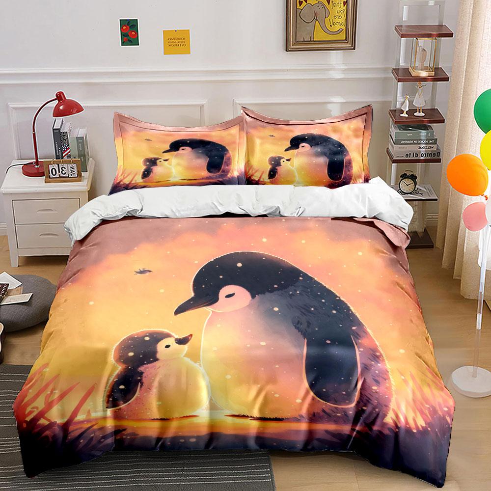 Penguin Family Art Decor Set Soft Comfortable Duvet Cover Bedding Set Included 1*Duvet Cover & 2*Pillowcases, Gift