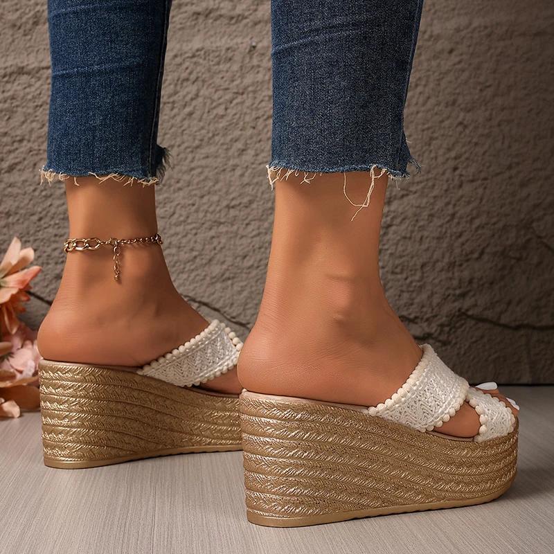 Fashion Cross Strap Chunky Platform Sandals for Women 2025 Summer Thick Bottom Wedge Slippers Woman Plus Size Fashion High Heel Sandals