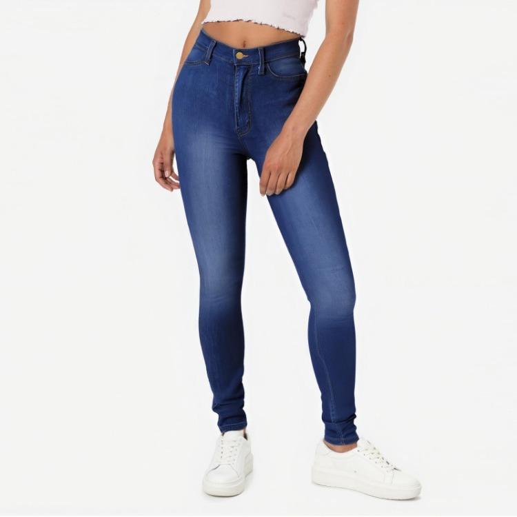 Women Casual High Waisted Slim Pencil Denim Pants with Pockets Solid Color Stylish S