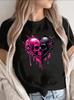 Unisex Gothic Heart Skull Graphic Tshirt Pink Black Dripping Paint Skeleton Print Punk Streetwear Casual Short Sleeve Tee