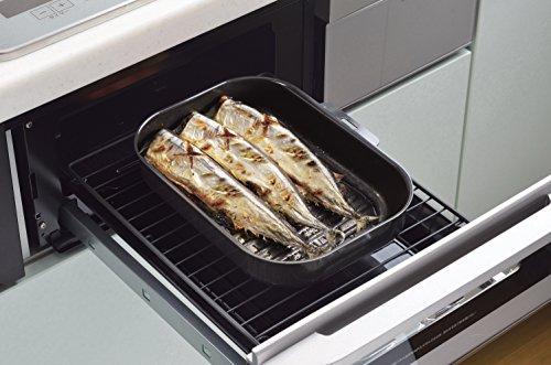 Pearl Metal Grill Pan, Made In Japan, Black, 25 X 17 Cm, Iron, Lid, Handle, Easy Cooking Recipe, Square, Wave Pattern, HB-3994