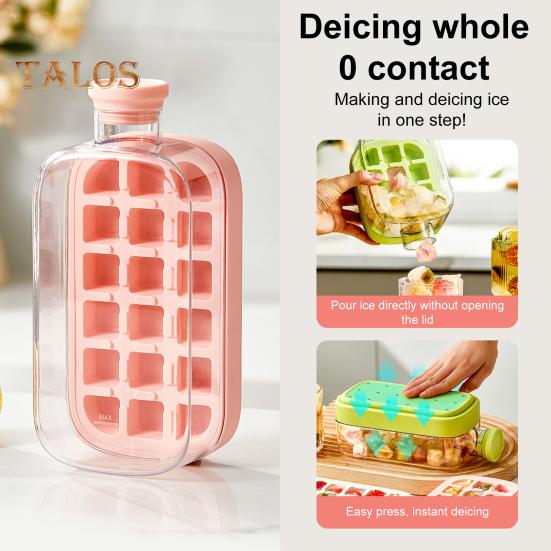 Bandeja de hielo con tapa, molde eficiente para hacer hielo en el congelador, fácil de liberar, sin contacto, para hacer cubitos de hielo, para bebidas, café y cócteles.