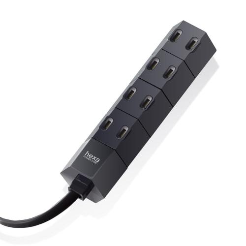 ELECOM Power Tap Rotary Hexa Compact 4 Ports 1m Black T-HX7-2410BK