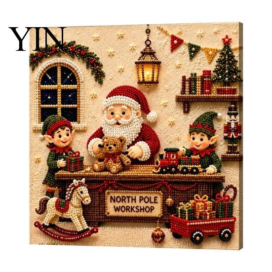 Three Dimensional Bead Craft DIY Christmas Pearl Painting Kit, Handmade Decorative Art for Starter Set Home Decor, Funny Diamonds Kit Adults Beginners