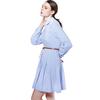 Spring and Summer Women's Dress Long-sleeved A-shaped Striped Shirt Skirt Long Commuter Pleated