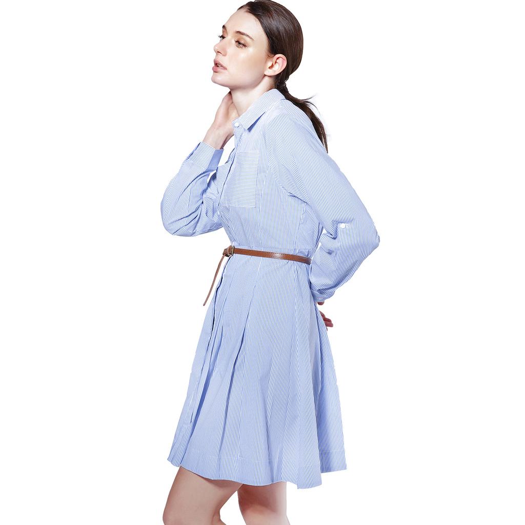Spring and Summer Women's Dress Long-sleeved A-shaped Striped Shirt Skirt Long Commuter Pleated