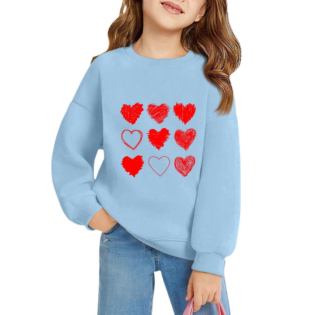 Girls Round Neck Pullovers For Kids Printed Baby Tops Valentine's Day