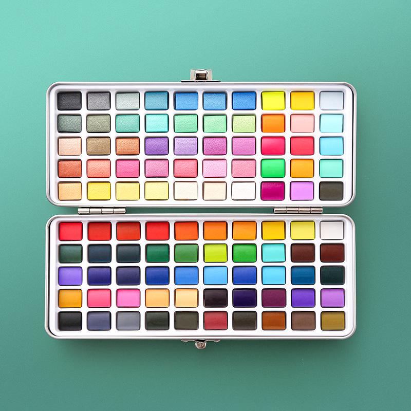 Portable Solid Watercolor Paint Set: 50, 72, 90, 100, 128 Colors for Art Students