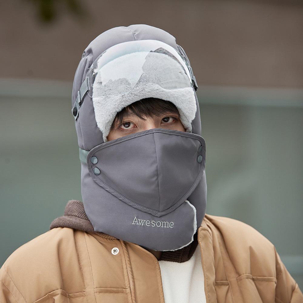 Fashion Winter Warm Lei Feng Hat Thickened Cycling Cold Northeast Hat Protective Goggles Ear Protection Beanies Hat Winter