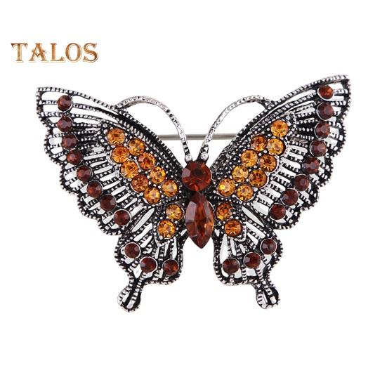 Women Brooch Retro Hollow Butterfly Shape Rhinestone Decor Anti-slip Wear-resistant Suit Coat Collar Hat Scarf Decoration Clothes Pin Prom Party