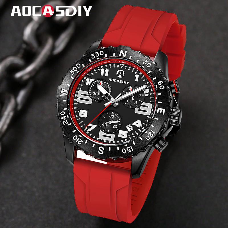Mens Watches Colorful Sport Watch Luxury Men Quartz Wrist Watches Chronograph Male Clock Chronograph Silicone Watch
