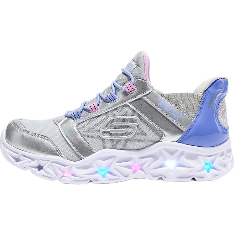 Skechers Girls Mesh Comfortable Versatile Slip-Resistant Durable Low-Top Casual Shoes Kids sneaker Silver Multicolor 303701L-SMLT 27.5