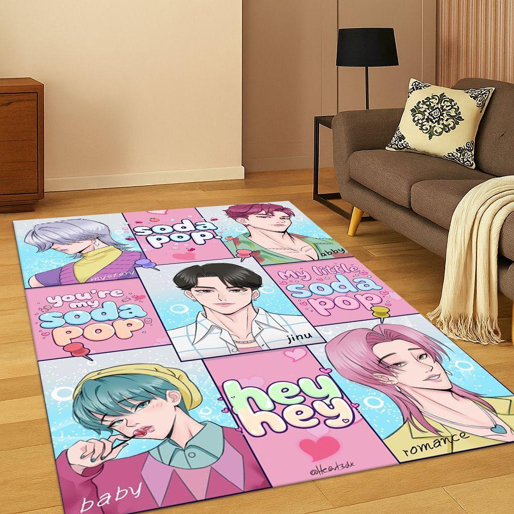 Kpop Demon Hunters Rumi Mira Zoey Music Cartoon Carpet Rug for Bedroom Living Room Sofa Home Decor,Non-slip Floor Mat Gift