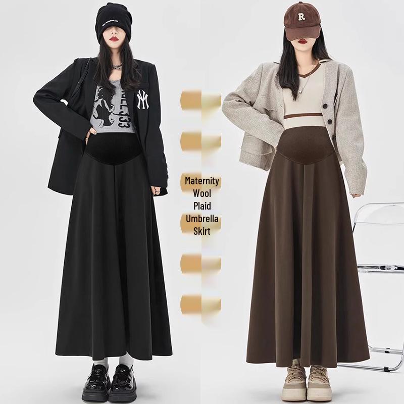 Hepburn-Style Wool A-line Maternity Skirt, Extended Belly Support, Autumn/Winter Collection 3XL