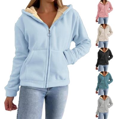 Women's Fashion Casual Zipper Pocket Warm Hooded Cardigan Sweatshirt Jacket