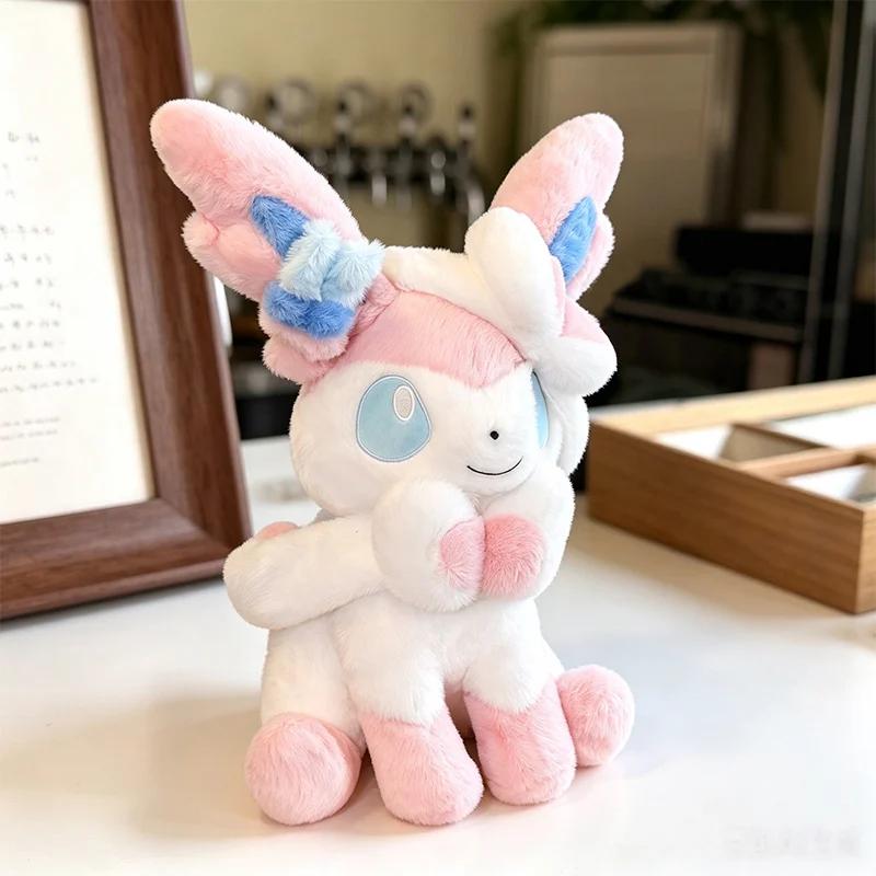 Sitting Pose Sylveon Plush Toy Huggable Soft Fluffy Stuffed Anime Doll Japanese Style Throw Pillow Sofa Bed Home Decor Gifts