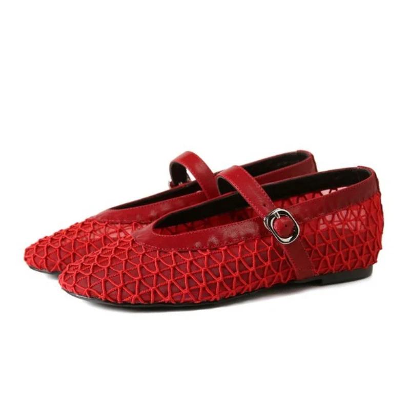 Fashion Comfortable Breathable Mesh Brand Ballet Flats Women Fashion Round Toe Buckle Mary Jane Shoes Summer Lightweight Casual Shoes