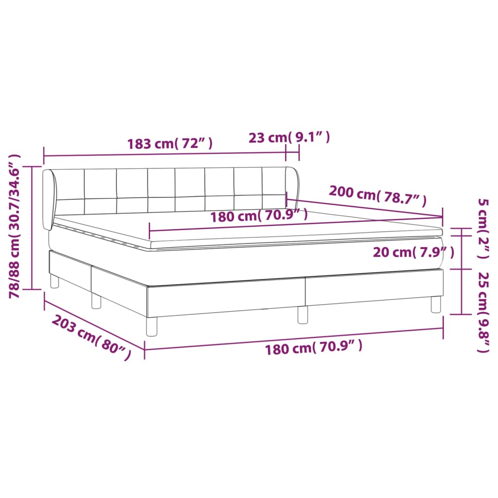 Vidaxl Continental Bed with Mattress, Black, Fabric 180X200 Cm