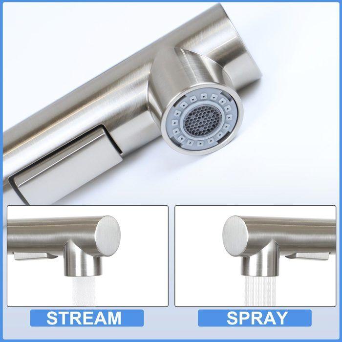Robinet de cuisine - NETTLIFE - Mitigeur extractible - Bec rétractable - Douchette - Rotation 360° - Inox brossé