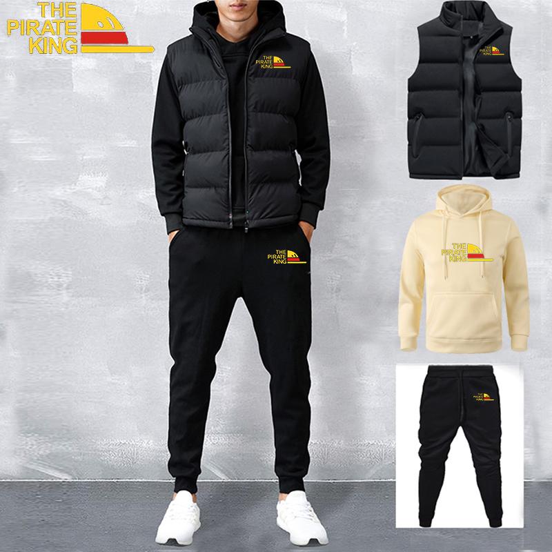 Men's Autumn Winter Tracksuits Casual Jogger Set Warm Vest Sweatpants Hoodie 3 Pieces Suit Male Sweatsuit Sports Suits