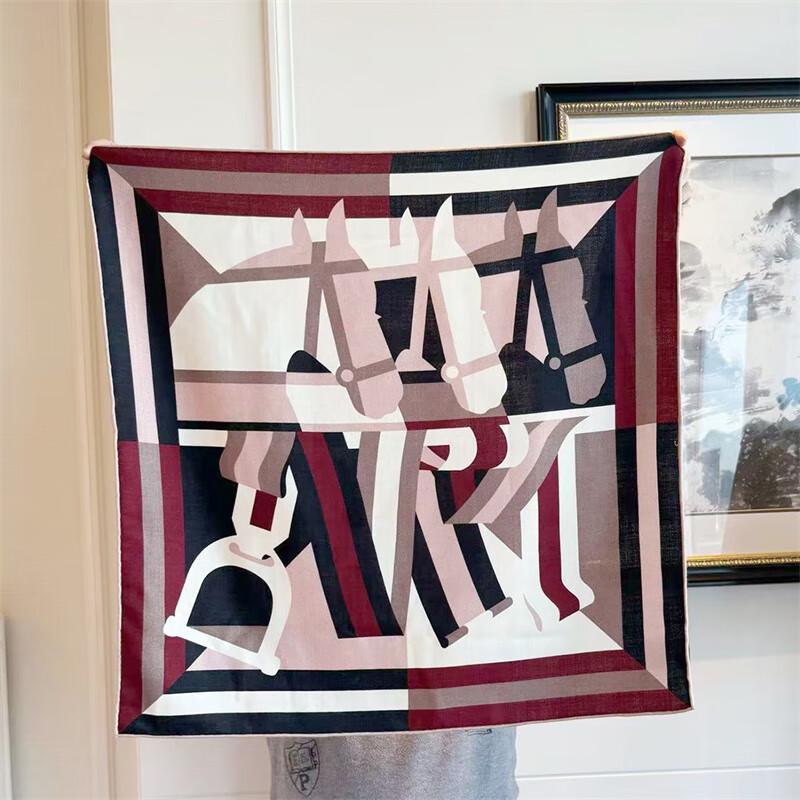 NINA SOLOR Artistic Geometric Horse Head Silk Wool Scarf