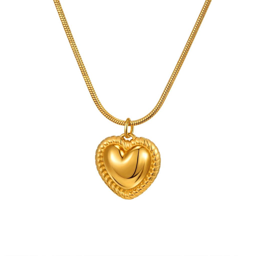 Jewelry Stainless Steel Round Snake Chain Heart 18K Gold Necklace Earrings Women'S Fashion Accessories 2106