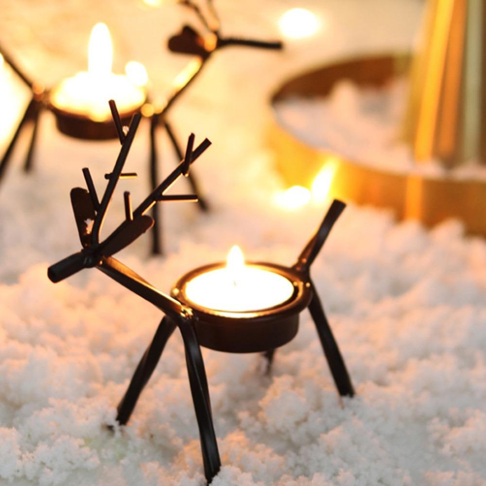 2pcs Reindeer Candle Stand Metal Tealight Holder Ornament Candle Table Decor  Dining Room