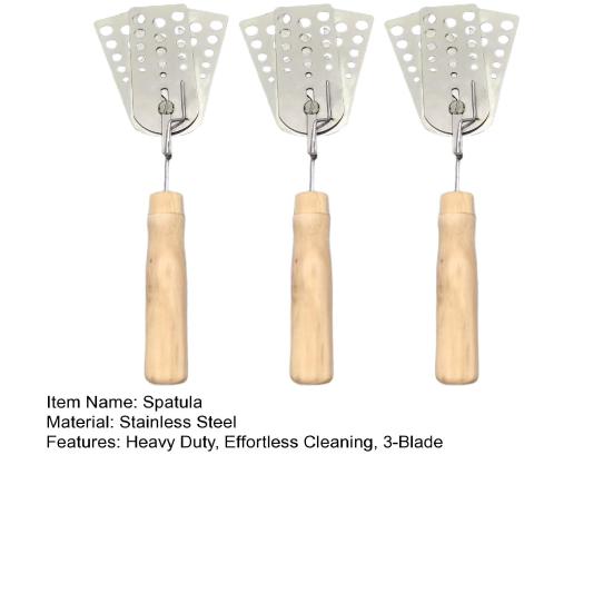 Hot Meat Patty Spatula Heat Resistant Meat Turner Stainless Steel Triple-Blade Spatula Versatile Barbecue Scraper