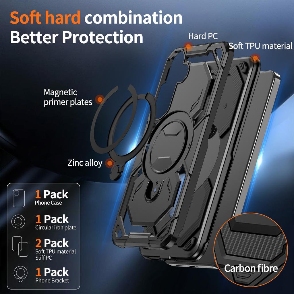 For Samsung Galaxy S24+ Magnetic Case Ring Kickstand PC + TPU Hybrid Phone Cover