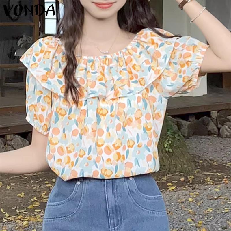 

Женские повседневные свободные топы VONDA с ​​короткими рукавами-фонариками и принтом