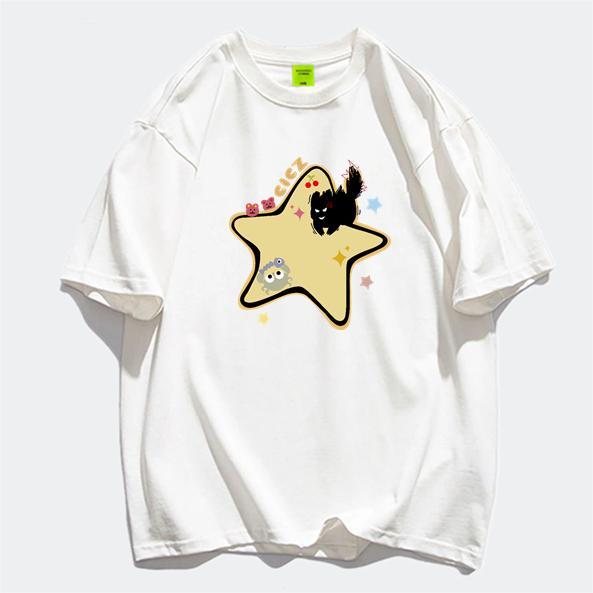 Large size fat sister pure cotton American front shoulder short-sleeved t-shirt women's summer niche design sense high street top season ins trendy