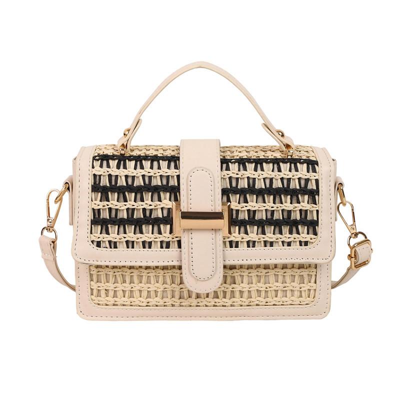 

Плетеная сумка-тоут из соломы, нишевая женская сумка через плечо, сумка-мессенджер, сумка ручной работы с морским курортным ветром чёрный