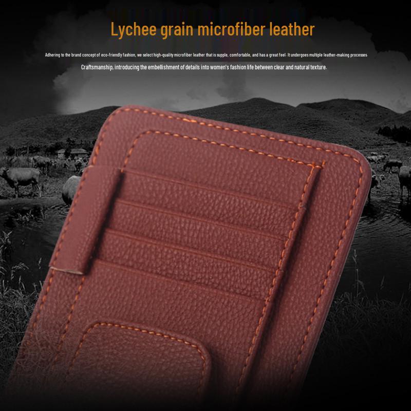 Multifunctional Leather Car Sun Visor Organizer with Glasses Clip and Card Holder