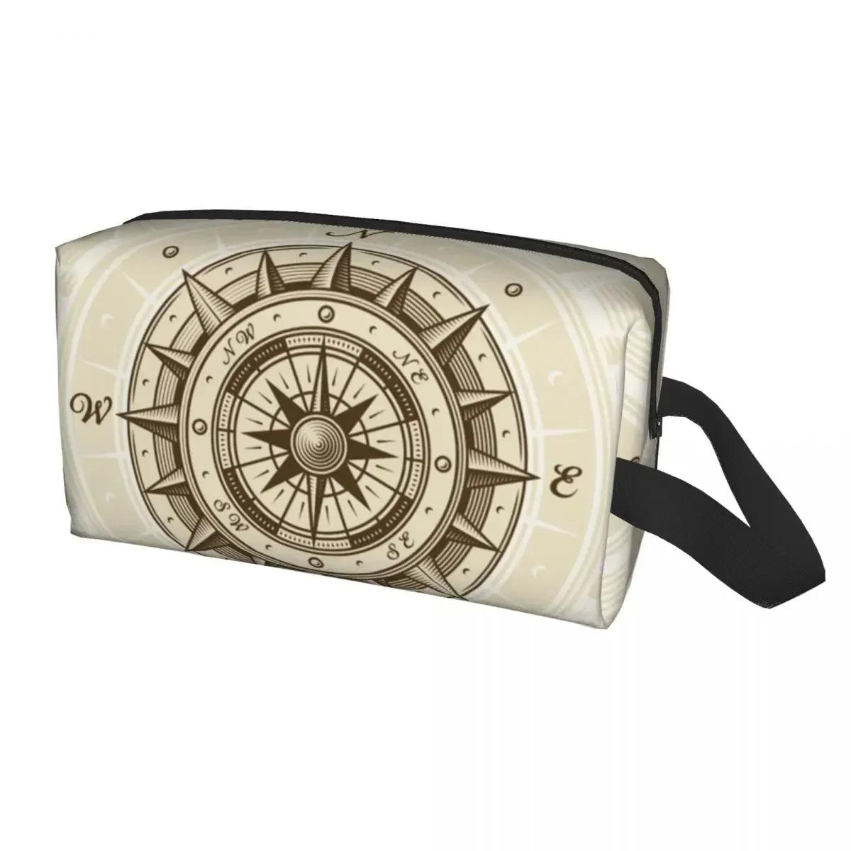 

Винтажная косметичка с морским компасом для женщин, дорожный органайзер для косметики, симпатичные сумки для хранения туалетных принадлежностей в виде капитана и якоря для лодки 25.5x16x12.5CM слоновая кость