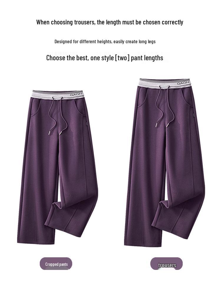 GAGN Women's Gray Wool Wide-Leg High-Waisted Casual Trousers