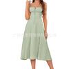 Women Solid Spaghetti Strap Maxi Dress High Waist Split Tie‑Waist Zipper Sexy Slim Long Dress XS‑2XL For Summer