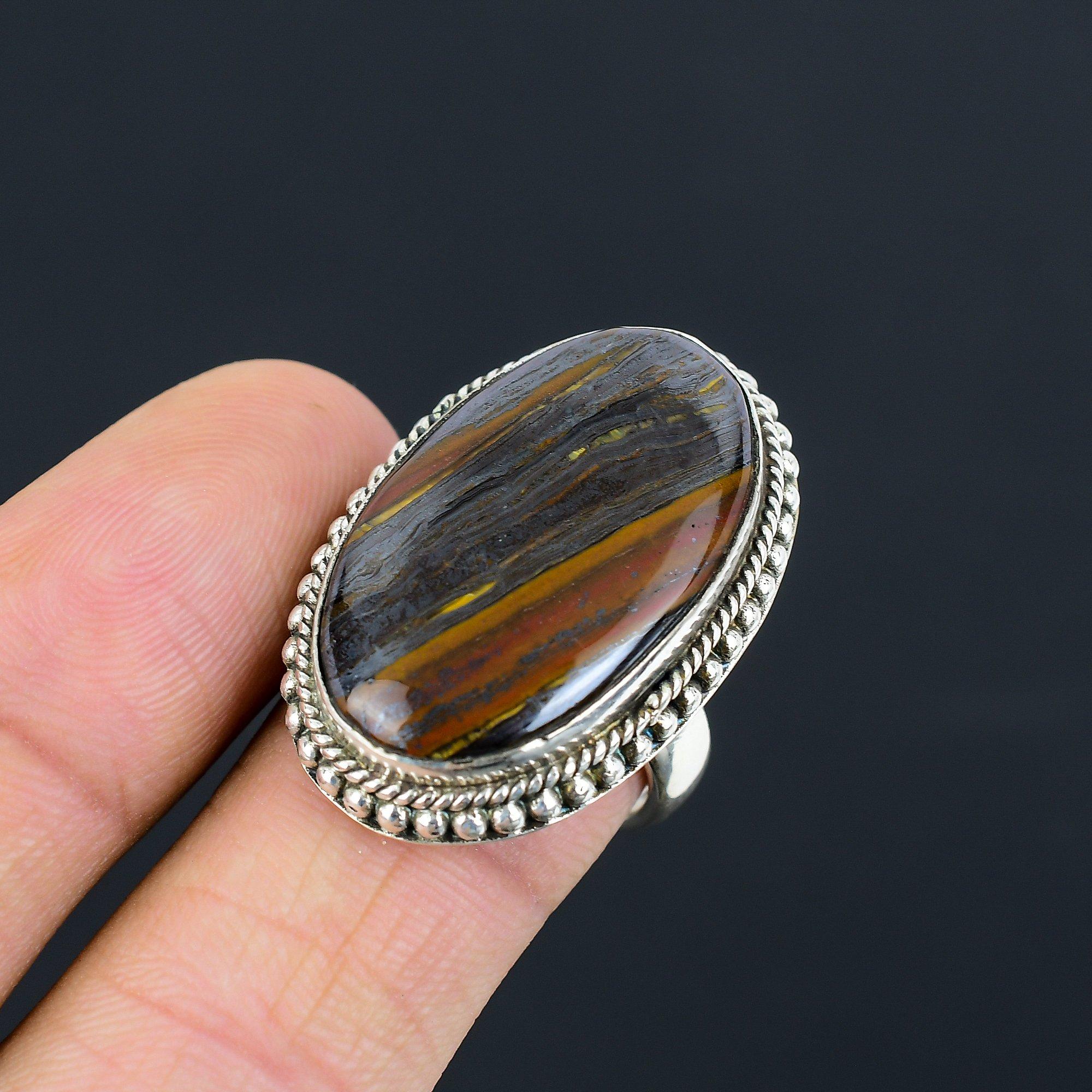 Sterling Silver Oval Iron Tiger Eye Stone Artisan Birthday Statement Ring Size 9 9