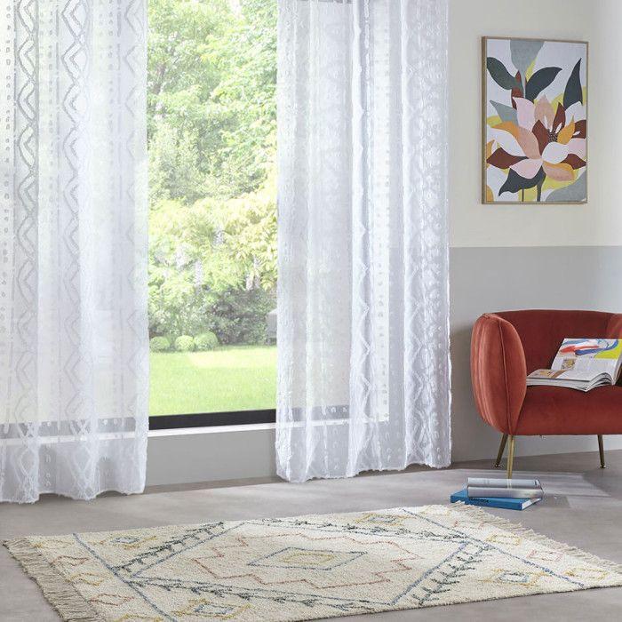 Voilage Jacquard "Sama" tamisant 140 x 240 cm Atmosphera - Blanc