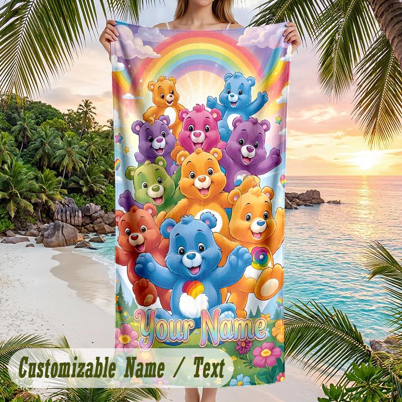 Care Bears Strandtuch, Personalisierter Custom-Text, Schnelltrocknendes Weiches Großes Handtuch für Schwimmbad Reisen