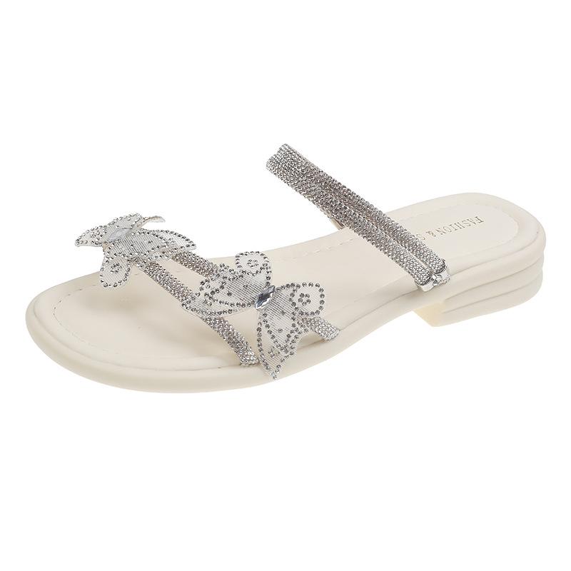 Beautiful sandals 2025 summer wear new slippers beach butterfly rhinestone drag