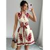 Cross-Border Western Style Summer New Lapel Single-Breasted Strap Waist Hugging Print Sleeveless Vest Dress Dress