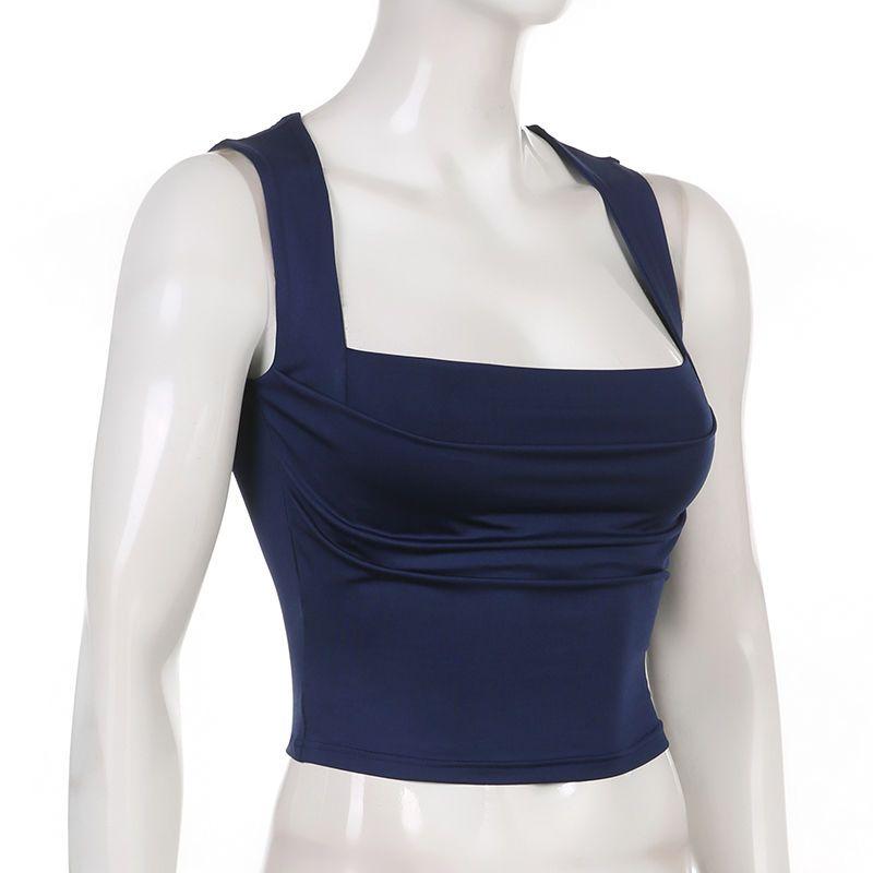Women's Tops Solid Color Basic Models Tank Tops Slim Low-neck Undershirt Sexy Short Outer Wear Tops
