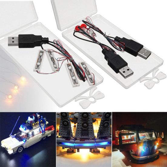 Uniwersalna lampka LED do ładowania USB, cegiełka/okrągła, zestaw dekoracyjny do zabawki Lego