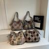 Color Block Tote Bag Women Print Plaid Shoulder Bag